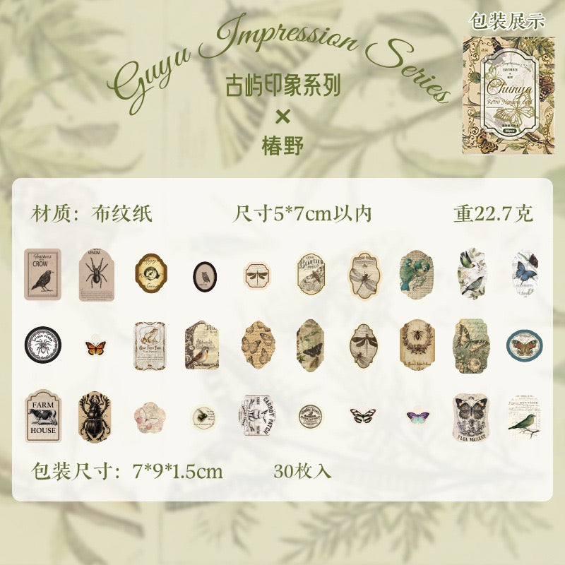 Étiquettes volantes en boîte de la série Ancient Isle Impressions — 30 pièces