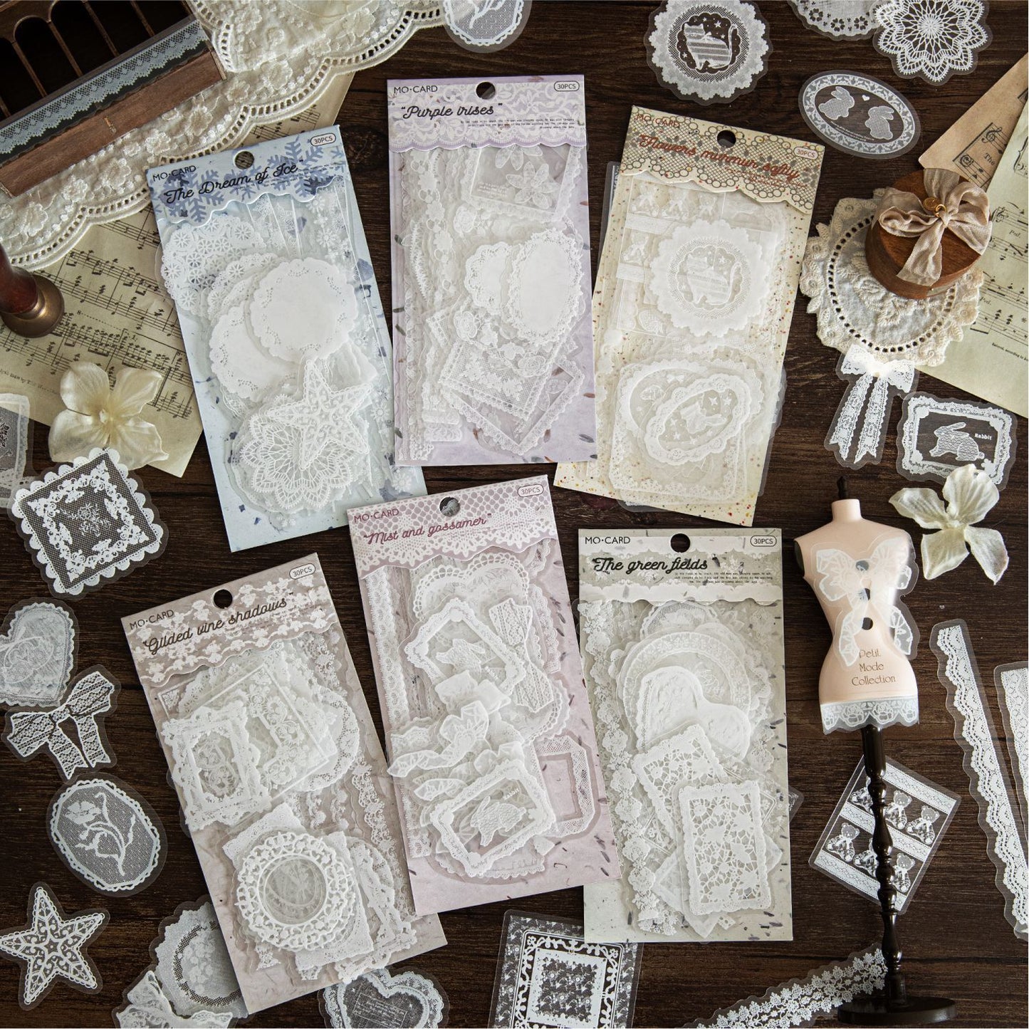 Série Lace Tales : Autocollants en dentelle vintage — 30PCS