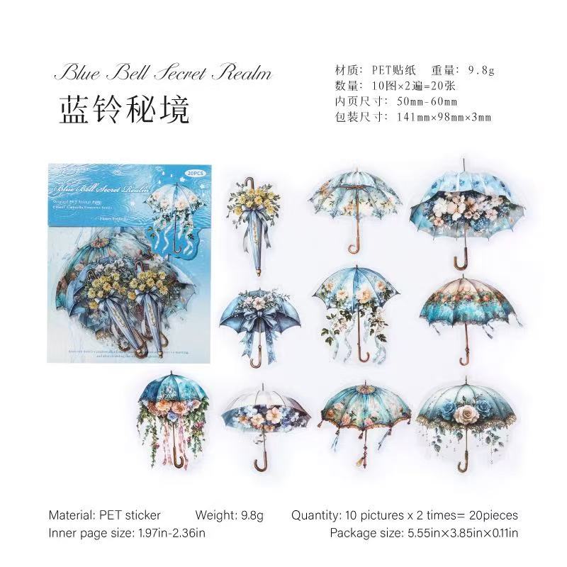 Autocollant PET série Concerto parapluie floral — 20 pièces