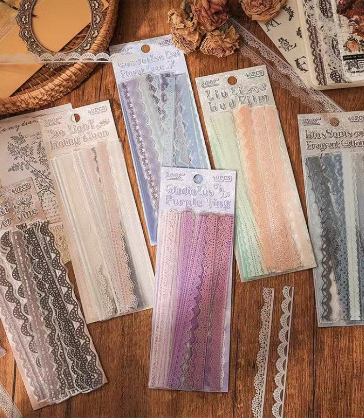 Bud Dream Lace PET Stickers — 40PCS