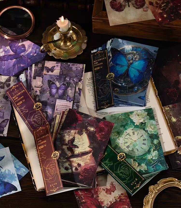 Butterfly Shadows Among Flowers Series Material Paper — 36 Sheets