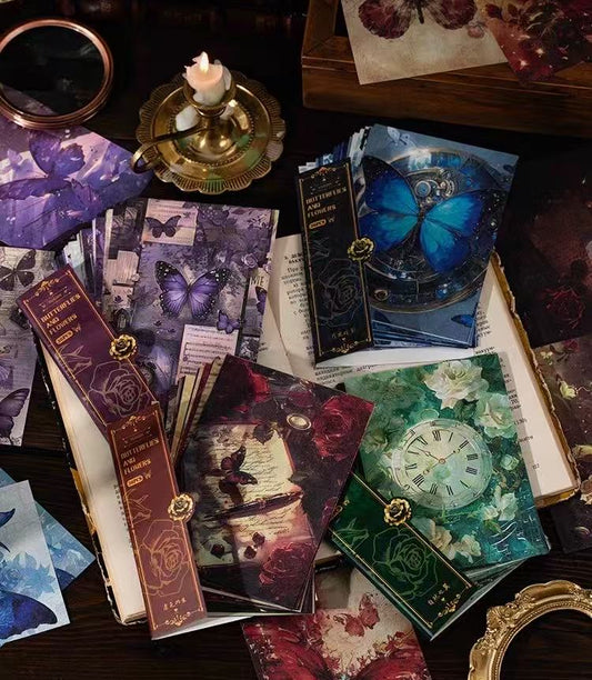 Papier de matériau de la série Ombres de papillons parmi les fleurs — 36 feuilles