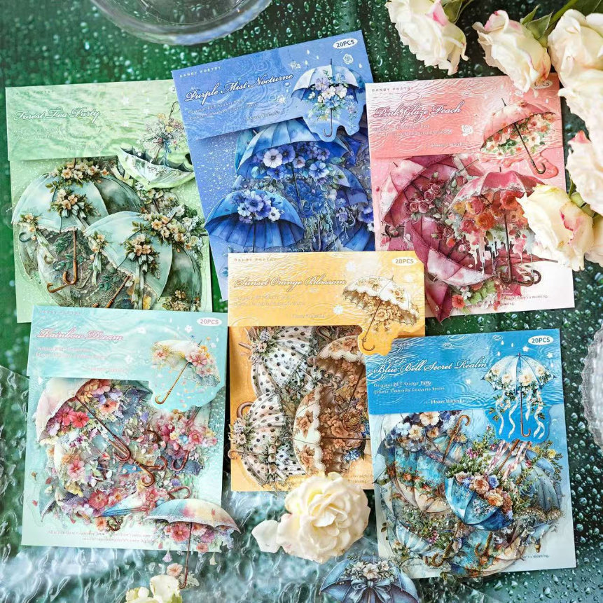Autocollant PET série Concerto parapluie floral — 20 pièces