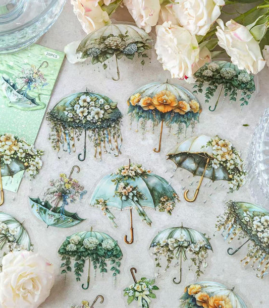 Floral Umbrella Concerto Series PET Sticker — 20PCS