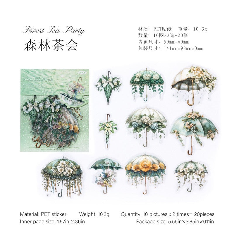 Autocollant PET série Concerto parapluie floral — 20 pièces