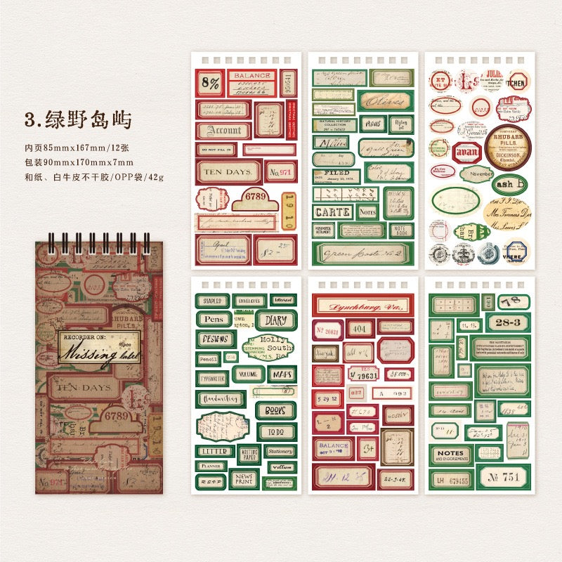 Lost Labels Series Washi and White Kraft Sticker Book — 12 Sheets