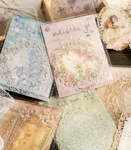 Blooming Promise Series: Lace Vintage Material Paper — 10 Sheets