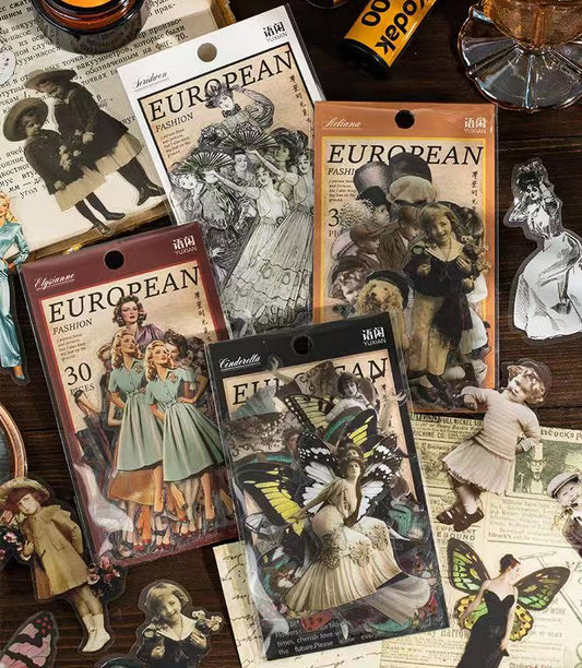 Série Modern Times : Pack d'autocollants PET personnages européens — 30PCS