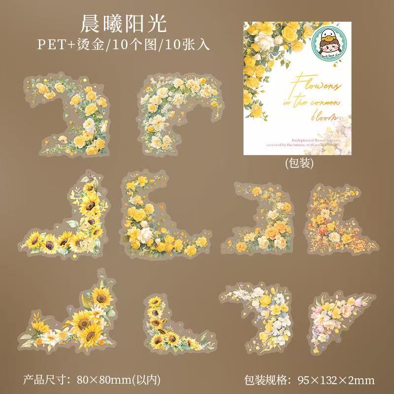 Autocollant PET floral d'angle série Corner Bloom — 10 pièces
