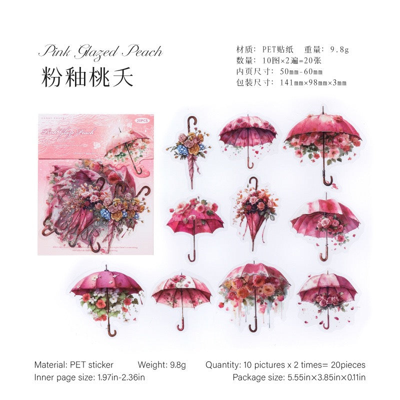 Autocollant PET série Concerto parapluie floral — 20 pièces