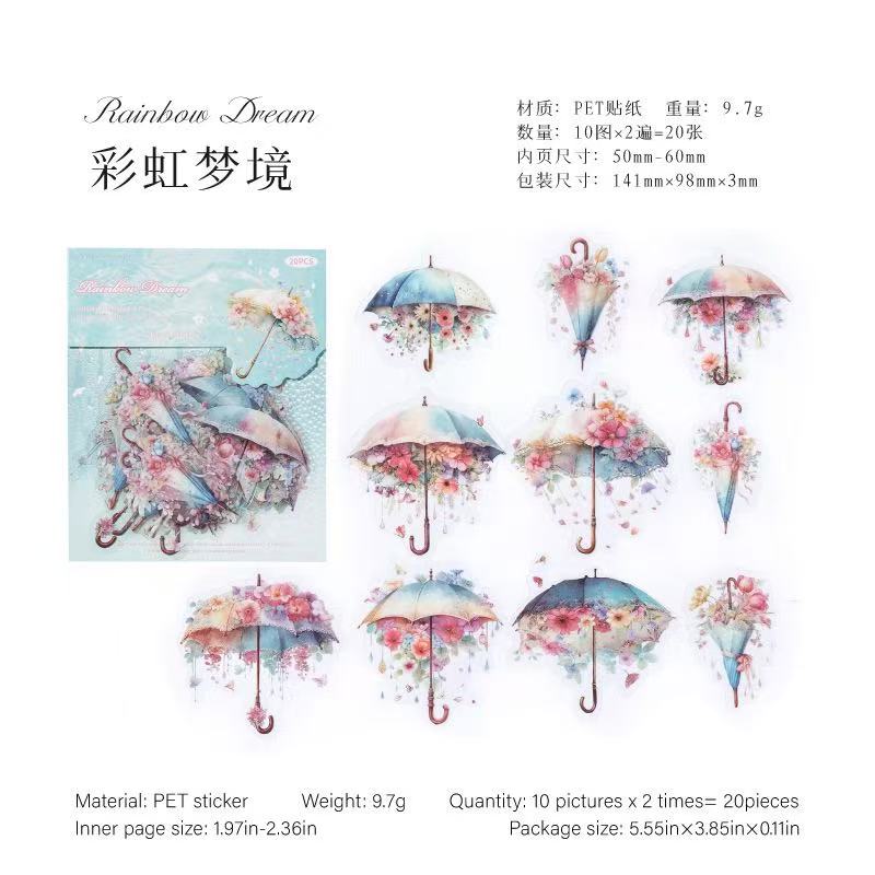 Autocollant PET série Concerto parapluie floral — 20 pièces