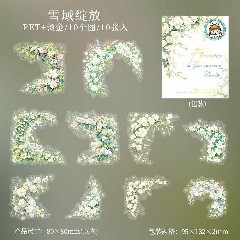 Autocollant PET floral d'angle série Corner Bloom — 10 pièces