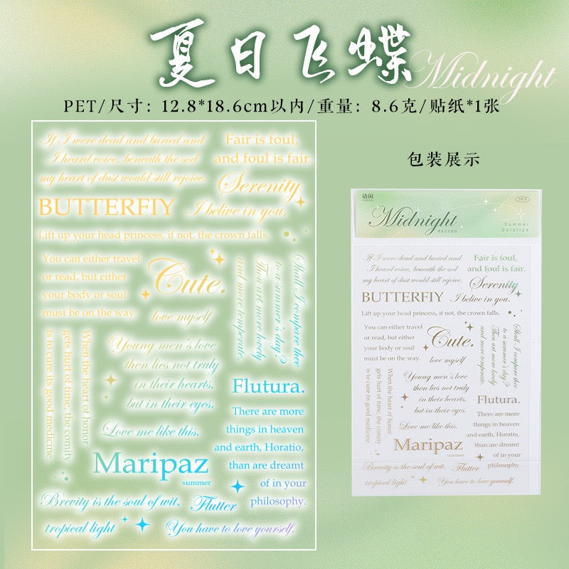 Star & Moon Letters Series PET Sticker — 1 Sheet