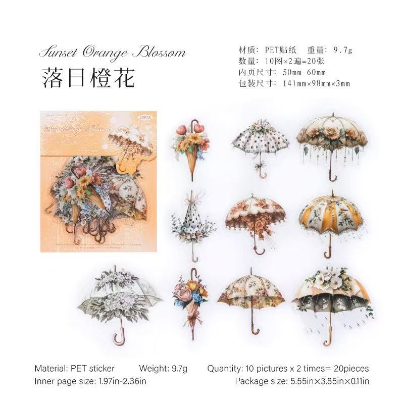 Autocollant PET série Concerto parapluie floral — 20 pièces