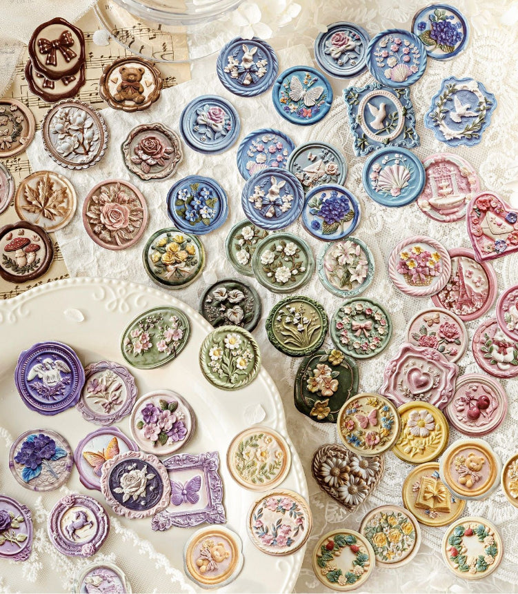 Time Mailbox Series: Floral Wax Seal Embossed Stickers — 20PCS