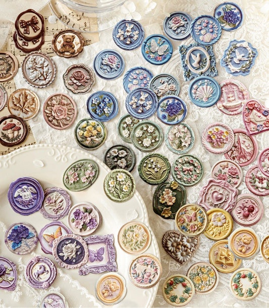 Time Mailbox Series: Floral Wax Seal Embossed Stickers — 20PCS