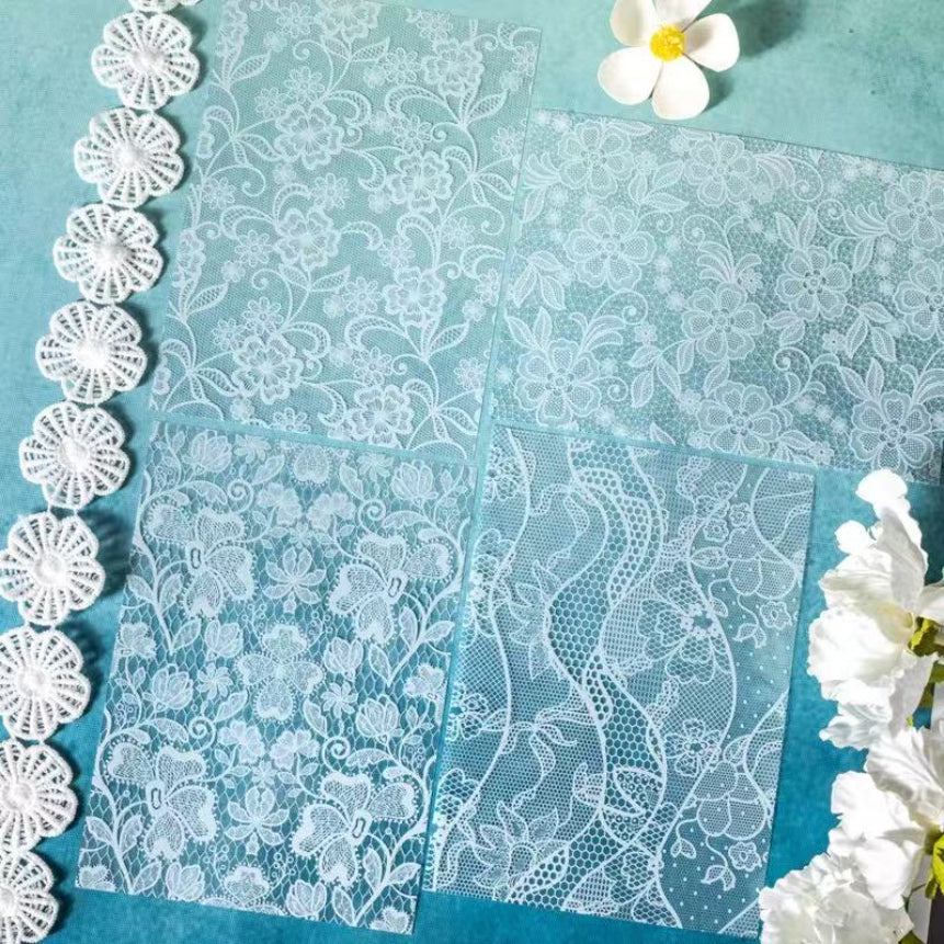 Tranquil Lace Series Large-Size Base Lace Trim Fabric Material Stickers — 5 Sheets