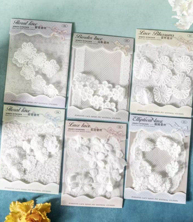 Tranquil Lace Series Large-Size Base Lace Trim Fabric Material Stickers — 5 Sheets