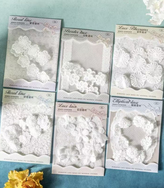 Tranquil Lace Series Large-Size Base Lace Trim Fabric Material Stickers — 5 Sheets