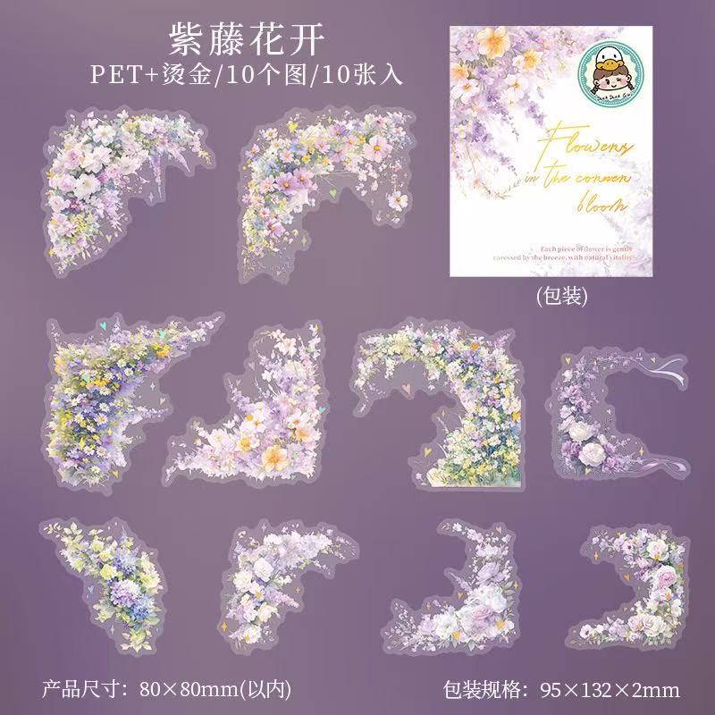 Autocollant PET floral d'angle série Corner Bloom — 10 pièces
